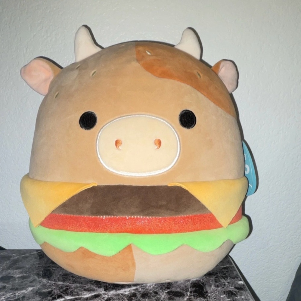 Squishmallows Brown and Tan Burger Cow Plush